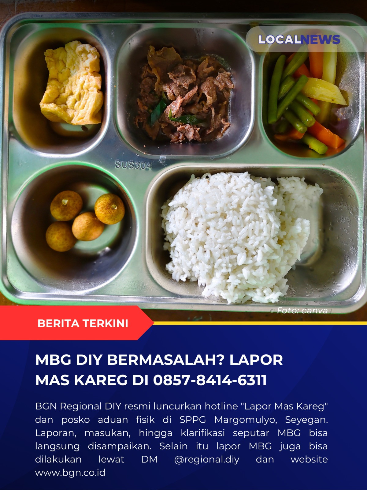 BGN Regional DIY kini membuka kanal pengaduan resmi bagi masyarakat yang ingin melaporkan permasalahan seputar Program Makan Bergizi Gratis (MBG).