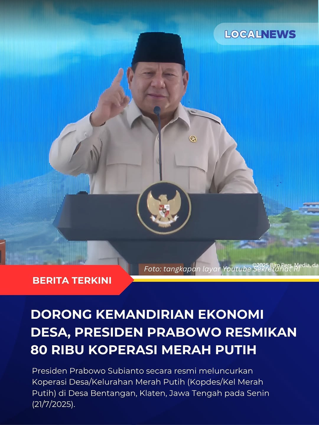 Dorong Kemandirian Ekonomi Desa, Presiden Prabowo Resmikan 80 Ribu Koperasi Merah Putih